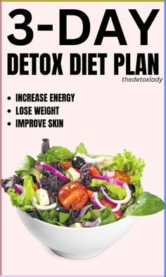 Powerful 3-day detox diet plan for weight loss that you can follow to improve your health, increase your energy levels, lose weight and make your skin look beautiful. Losing weight or detoxing is not easy but it can be done if you put your mind to it. Simply remember the benefits whenever you get those hunger pangs and you will be able to complete your detox. Detox Meal Plan, Detox Diet Plan, 3 Day Detox, Cleanse Diet, Best Fat Burning Foods, Detox Plan, Fat Burning Foods, Detox Diet