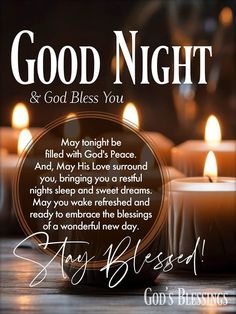 candles with the words, good night and god's blessing