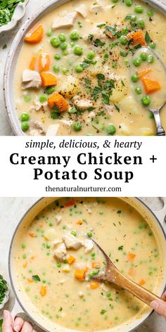 two pictures of creamy chicken and potato soup