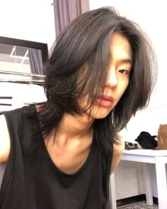 Asian Wolfcut Haircut Men, Asian Male Haircut Long, Suguru Short Hair, Asian Guys Long Hairstyles, Wolfcut Men Long Hair, Japanese Haircut Medium, Long Hair Men Style Asian Straight, Masc Long Hair, Long Hair Men Japanese