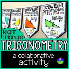 three triangular posters with the words right triangle trigonometry on them and an image of