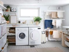 a washer and dryer in a small room