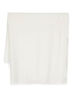 white silk-cotton blend satin finish jacquard logo motif frayed edge square shape White Classic Silk Scarf, Classic White Silk Scarf, Classic White Silk Scarf For Spring, Edge Scarf, White Silk, Square Shape, Max Mara, Satin Finish, Scarf Accessory