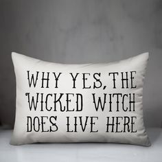 a pillow that says why yes, the wickerd witch does live here on it