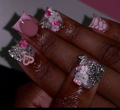 Night Post Instagram, Retro Nails, Hard Nails, Colored Acrylic Nails, Girly Acrylic Nails, Cute Acrylic Nail Designs, Dope Nail Designs, Short Square Acrylic Nails, Exotic Nails