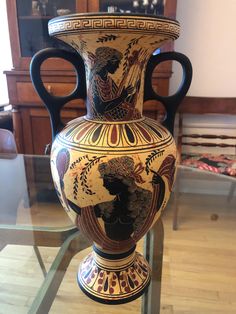 This perfect condition amphora was hand made and hand painted in Greece, there is a recoded number attached to one of the lovely handles. It featured Greek god Dionysus and goddess Aphrodite. This is a really lovely perfect large amphora. free shipping Ancient Greek Pottery, Greek Pottery, Aphrodite, Ancient Times, Ancient Greek, Greek Gods, Greece, Halloween Shopping, Beauty Book