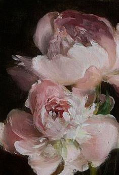 a painting of pink flowers on a black background with the words market day peonies detail by