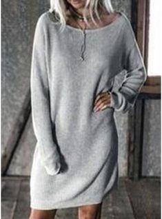 Round Neck Casual Dress, Long Knitted Dress, Womens Fashion Casual Spring, Mini Cami Dress, Loose Pullover, Trending Fashion, Batwing Sleeve