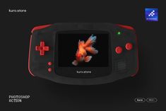 an image of a gameboy with the screen turned red and showing a bird on it's face