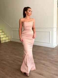 Luxury Pink Strapless Dress With Fitted Bodice, Luxury Feminine Pink Strapless Dress, Luxury Pink Strapless Dress For Formal Occasions, Luxury Pink Strapless Dress For Prom, Evening Dresses Blush, Luxury Pink Satin Dress For Wedding, Prom Dresses 2023 Blush, Pink Champagne Formal Dress Long, Blush Pink Prom Dress Silk