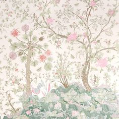 a wallpaper with trees and flowers on it