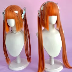 This price is for a chin length wig and 2 ponytail jaw clips, 2 braids jaw clips. Hair Color:OrangeHair Length:Chin LengthWig Bangs:Full BangsWig Details:Bob Cut / Heat-resistant Synthetic Fiber / Natural Top / Net Closed Wefted Cap Construction / Straight Size Free Size Hair Length 30 Ponytail/Braids Length 65/62 Wig With Ponytail, Chin Bob, Oc Hair Ideas, Braids Length, Basic Hairstyles, 2 Braids, Top Net, Bob Cut Wigs, Hair References