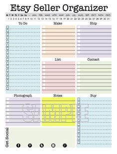 a printable planner with the words etsy seller organizer on it and other things to do