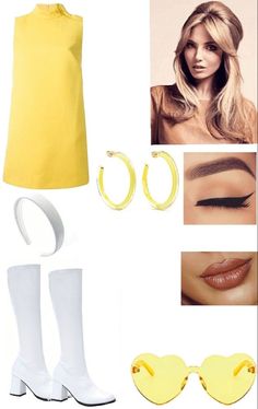 60s Fancy Dress Ideas, 50s Themed Outfits, 60s Twiggy Fashion, Yellow 70s Dress, 1960s Costume Ideas, 60s Fashion Women 1960s Outfits Classy, 60s Outfits Party, 60s Disco Fashion, 60 Outfits 60s Style Women