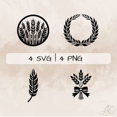 4 svg designs for wreaths, wheat and ears with ribbon on the side