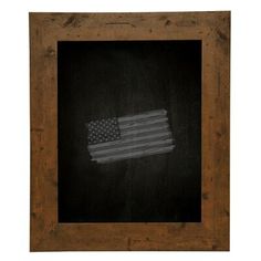 an american flag drawn on a chalkboard in a wooden frame with a white background