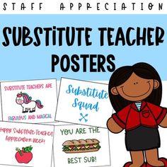 a poster with the words subtitue teacher posters on it and pictures of students