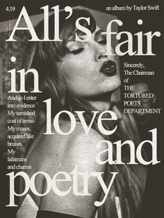 a magazine cover with a woman's face and the words all's fair in love and poetry