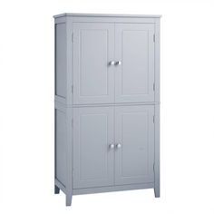 a white cabinet with two doors and drawers