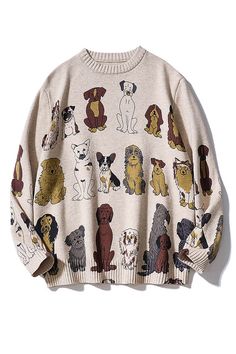 Retro Core Aesthetic Dogs Waiting for You Sweater Unisex Retro Cotton Sweatshirt For Winter, Beige Graphic Print Sweater For Fall, Retro Cotton Sweater For Fall, Oversized Retro Acrylic Sweater, Retro Relaxed Fit Winter Sweater, Retro Relaxed Fit Sweater For Winter, Retro Cotton Sweater With Relaxed Fit, Retro Cotton Beige Sweater, Retro Beige Cotton Sweater