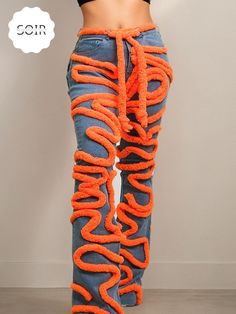 Unleash your inner fashion icon with the SwirlSculpt High-Waisted Denim jeans. These statement-making jeans feature a striking design of bright orange 3D swirls that snake around the entire pant, creating an eye-catching and dynamic look. Crafted from premium denim, these high-waisted jeans offer a flattering fit and unmatched comfort. Perfect for those who dare to stand out, the SwirlSculpt jeans are your go-to piece for turning heads and making a bold style statement. Elevate your wardrobe wit Crave Attention, Bodysuit Blouse, Bandage Dress Bodycon, Snake Patterns, Bold Style, Crop Top Shirts, Plus Size Swimsuits, Fashion Icon, Swimsuit Cover Ups