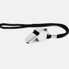 a black and white lanyard with a metal hook