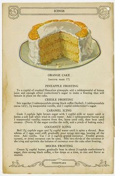 an old recipe for orange cake on a plate