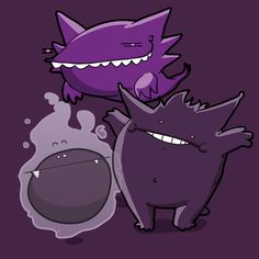 two purple monsters are standing next to each other