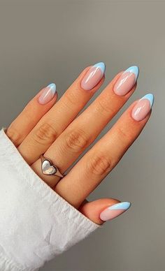 Baby Blue Nails, Nails Yellow, Summery Nails, French Tip Acrylic Nails, Blue French, Cute Gel Nails, Blue Nail, Pink Nail, Short Acrylic Nails