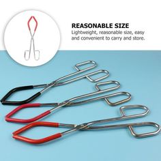 four pairs of tongs are shown in this advertise for reusable size