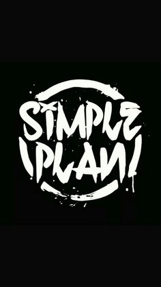 the words simple plan written in white ink on a black background with an oval design