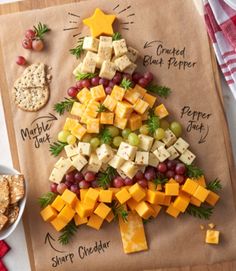 a christmas tree made out of cheese and crackers