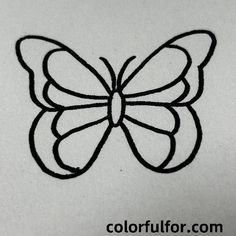 the outline of a butterfly is shown in black on white paper with text that reads, colorflutter com