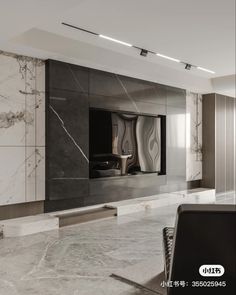 an empty room with marble walls and flooring