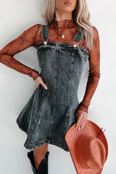 My Mission In Life Washed Denim Overall Dress (Grey) - NanaMacs Denim Overall Dress, Graphic Dress, Casual Night Out, Camisole Dress, Weave Style, Denim Material, Skater Style, Basic Dress, Denim Coat Jacket