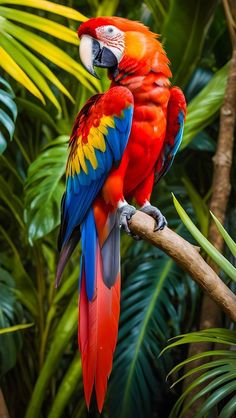 a colorful parrot perched on top of a tree branch