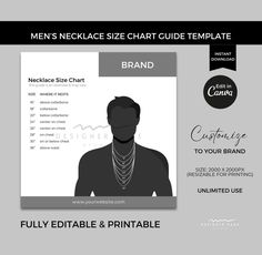 Editable Mens Necklace Size Chart Template Canva, Printable Custom Necklace Size Guide Template Card, for Jewelry Business Online Store - Etsy Philippines Card For Jewelry, Size Chart Template, Necklace Size Chart, Necklace Length Chart, Guide Template, Chart Template, Mens Necklace, Jewelry Website, Change Background