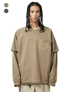 It is a casual oversized long sleeves t-shirt that has short sleeves layered look using patched sleeves. Made of pigment dyed fabric, the t-shirt has vintage and stylish vibe.- Oversized fit- Ribbed neck- Bias tape on the neck- Track stitch- Distressed hem Washed Long Sleeve Relaxed Fit T-shirt, Casual Long Sleeve Washed T-shirt, Washed Crew Neck T-shirt For Layering, Washed Cotton Long Sleeve T-shirt, Long Sleeve Washed Cotton T-shirt, Acid Wash Long Sleeve Streetwear Top, Distressed Long Sleeve Tops For Streetwear, Acid Wash Long Sleeve Tops For Streetwear, Oversized Washed Long Sleeve Top