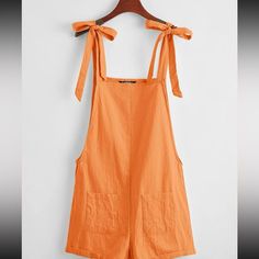 Shein Knot Strap Orange Pocket Patched Overall Shorts - Never Worn Orange Overalls, Shein Pants, Pocket Shorts, Shorts With Pockets, Overall Shorts, Color Orange, Pant Jumpsuit, Jumpsuit Romper, Knot