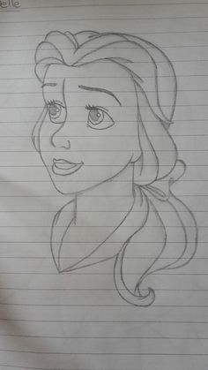 a pencil drawing of princess aurora from the little mermaid movie, with her face drawn on lined paper