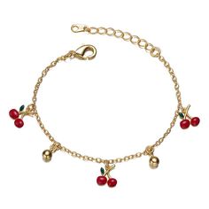 Your kiddo will love this playful enameled cherry charm 14k gold plated bracelet. Click on this JEWELRY & WATCHES GUIDE to learn about fit, styles, materials and more! Your kiddo will love this playful enameled cherry charm 14k gold plated bracelet. Click on this JEWELRY & WATCHES GUIDE to learn about fit, styles, materials and more! FEATURES Length: 5 in. with 1-in. extender Clasp: lobster-claw Metal: brass Plating: 14k gold Finish: polished Packaging: velvety pouch Color: Yellow. Gender: femal Cherry Charm, Playful Jewelry, Hand Chain Bracelet, Kids Bracelets, Gold Plated Bracelets, Evil Eye Jewelry, Mens Jewelry Bracelet, Eye Jewelry, Fine Jewelry Gift