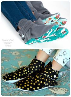 two pictures of shoes with polka dots on them