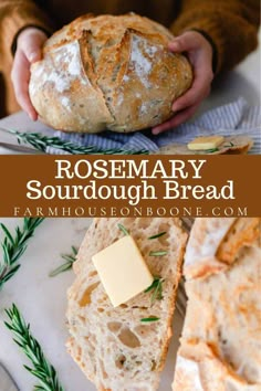 rosemary sourdough bread on a plate with butter and parmesan cheese in the middle