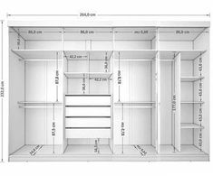 an open refrigerator with measurements for the door and shelves