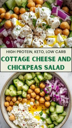 Protein-packed Cottage Cheese and Chickpeas Salad is a nutritious and filling option for any meal! With creamy cottage cheese, hearty chickpeas, and fresh veggies, this salad is perfect for a quick lunch or side. #CottageCheeseSalad #ChickpeaSalad #HighProteinMeal Veggie Packed Lunch Ideas, Tuna Salad On Cucumber Slices, Cottage Cheese Chick Pea Salad, Weight Watchers Chick Pea Salad, Best Salads For Diabetics, Chicken Salad With Chickpeas, Packed Salad For Lunch, Chickpea And Egg Salad, Ww Salad Ideas