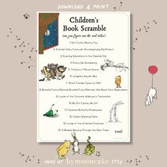 the children's book scramble is shown in front of an image of animals and balloons