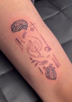 a person with a tattoo on their arm that is showing the brain and other things