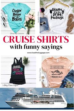 These funny cruise shirts will definitely get a smile or two on your next vacation.  Any of these cruise shirts are perfect to add to your cruise packing list. Funny Cruise Shirts, Cruise Shirts Funny, Cruise Ship Vacation, Cruise Rooms, Cruise Quotes, Funny Vacation Shirts, Cruise Packing List, Disney Cruise Shirts