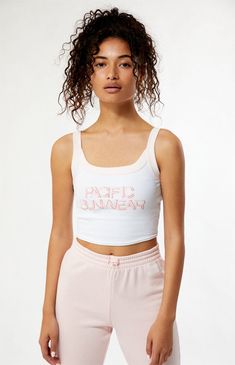 PacSun Pacific Sunwear Mini Tank Top | PacSun Pacific Sunwear, Top Graphic Tees, White Tank Top, Retro Vibe, Ribbed Fabric, Crop Tank, Pacsun, Scoop Neckline, Tank Tops Women