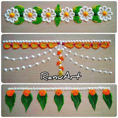 two pictures showing how to make flower garlands for diwaling and decorating